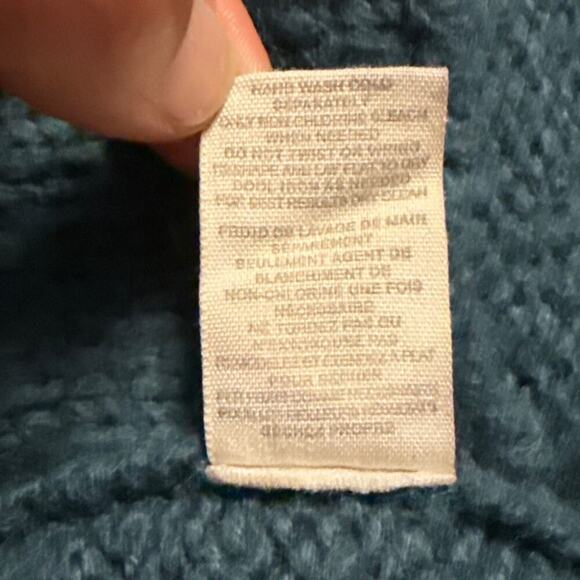 Free People Teal Ruffle Crochet Cardigan Wool Blend Sweater Medium Peplum Button - Picture 5 of 8